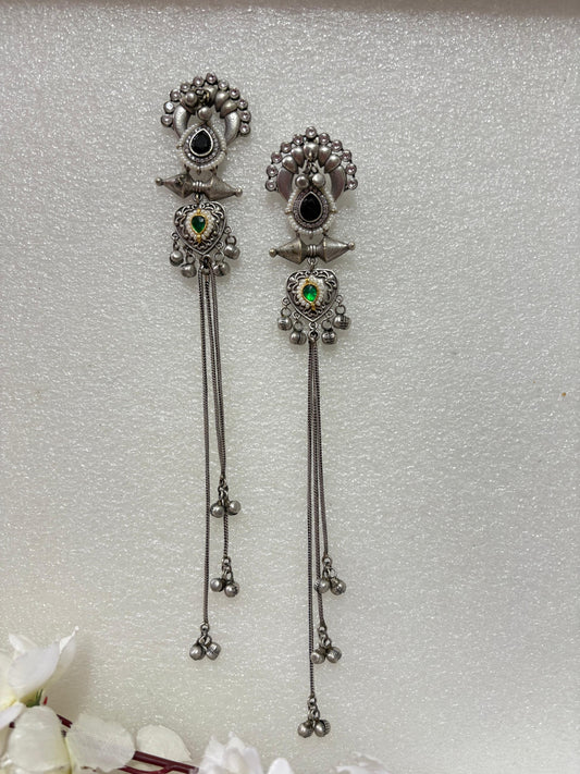 Peacock Inspired Oxidised Long Drop Earrings🦋🦋