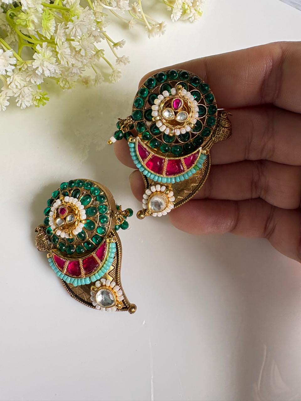 Peacock Inspired Kundan Meenakari Earrings (Copy)
