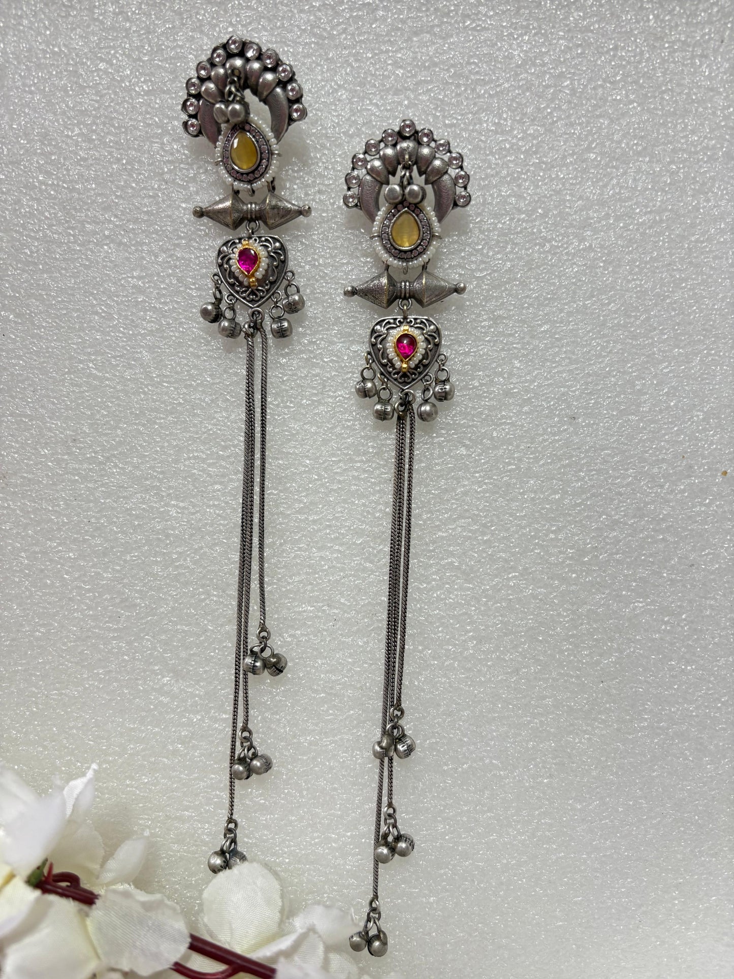 Peacock Inspired Oxidised Long Drop Earrings🦋🦋
