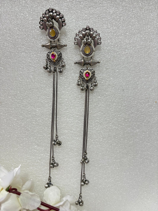 Peacock Inspired Oxidised Long Drop Earrings🦋🦋