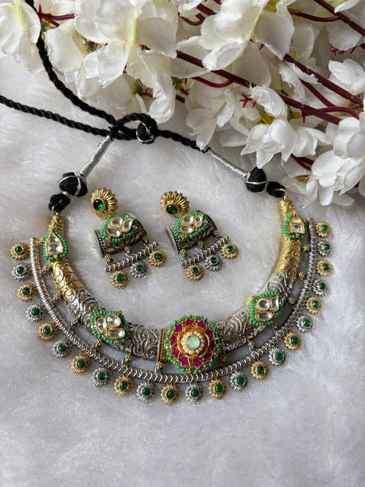 HOT SELLER 🌸Dualtone Kundan Hasli Set