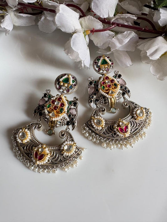 Vintage Peacock Motif Statement Earrings