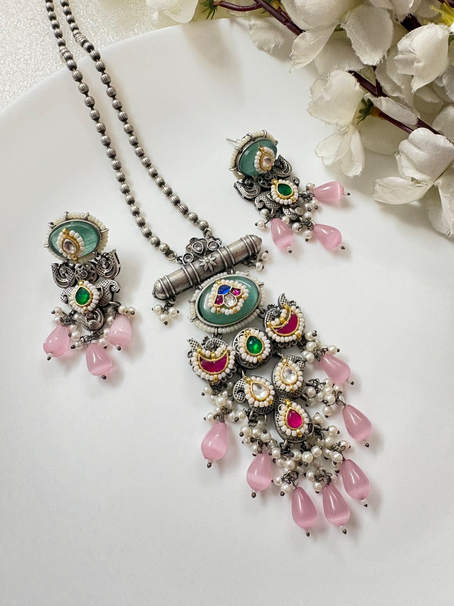 Regal Dual-Tone Oxidised Necklace Set