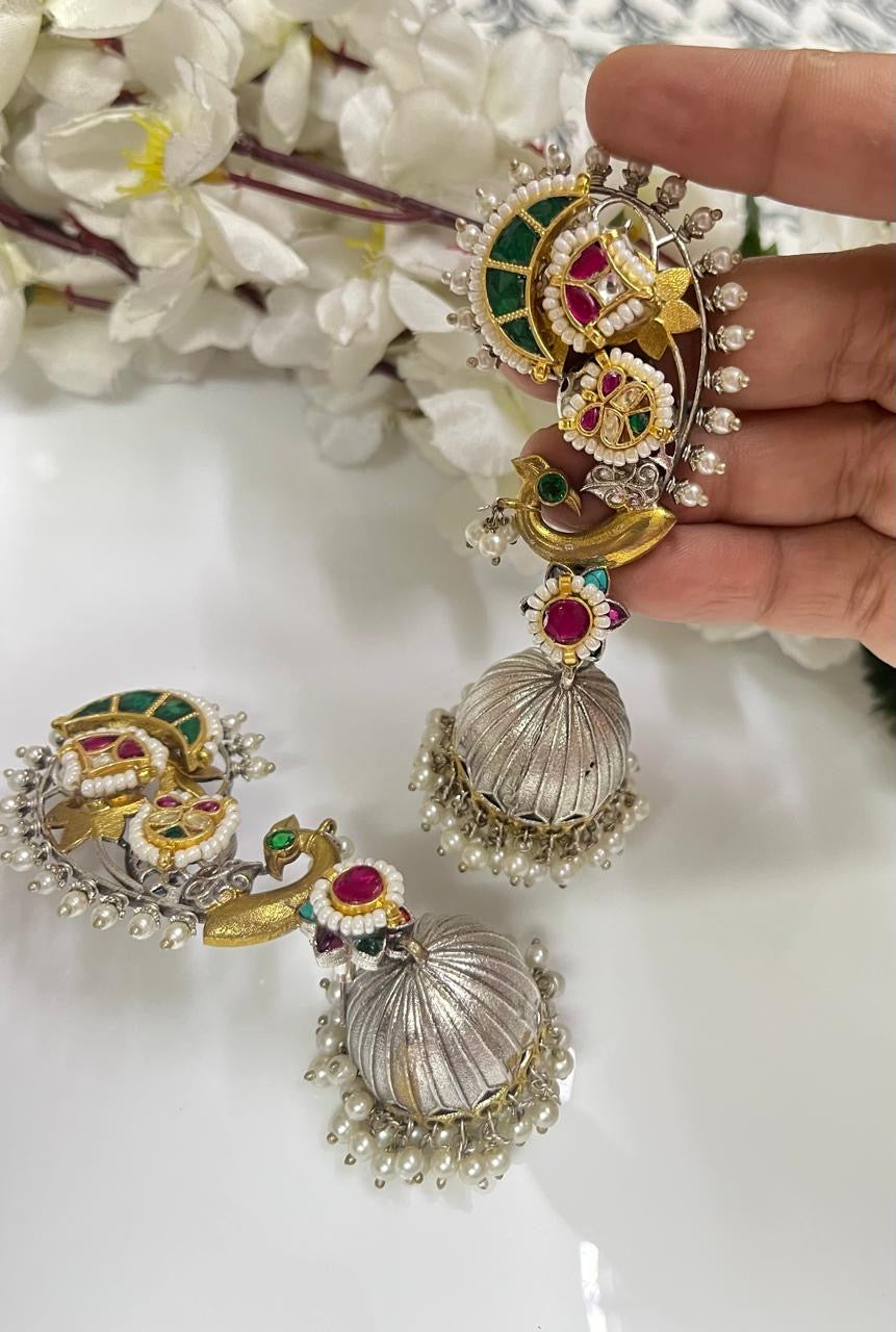 Vintage Peacock Motif Statement Earrings