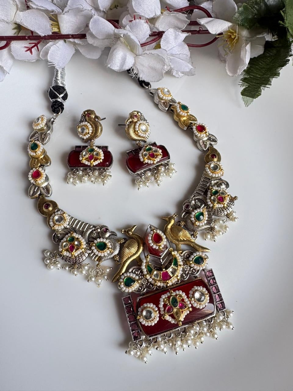 Royal Peacock Pachi Kundan Necklace Set
