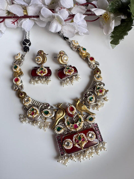 Royal Peacock Pachi Kundan Necklace Set