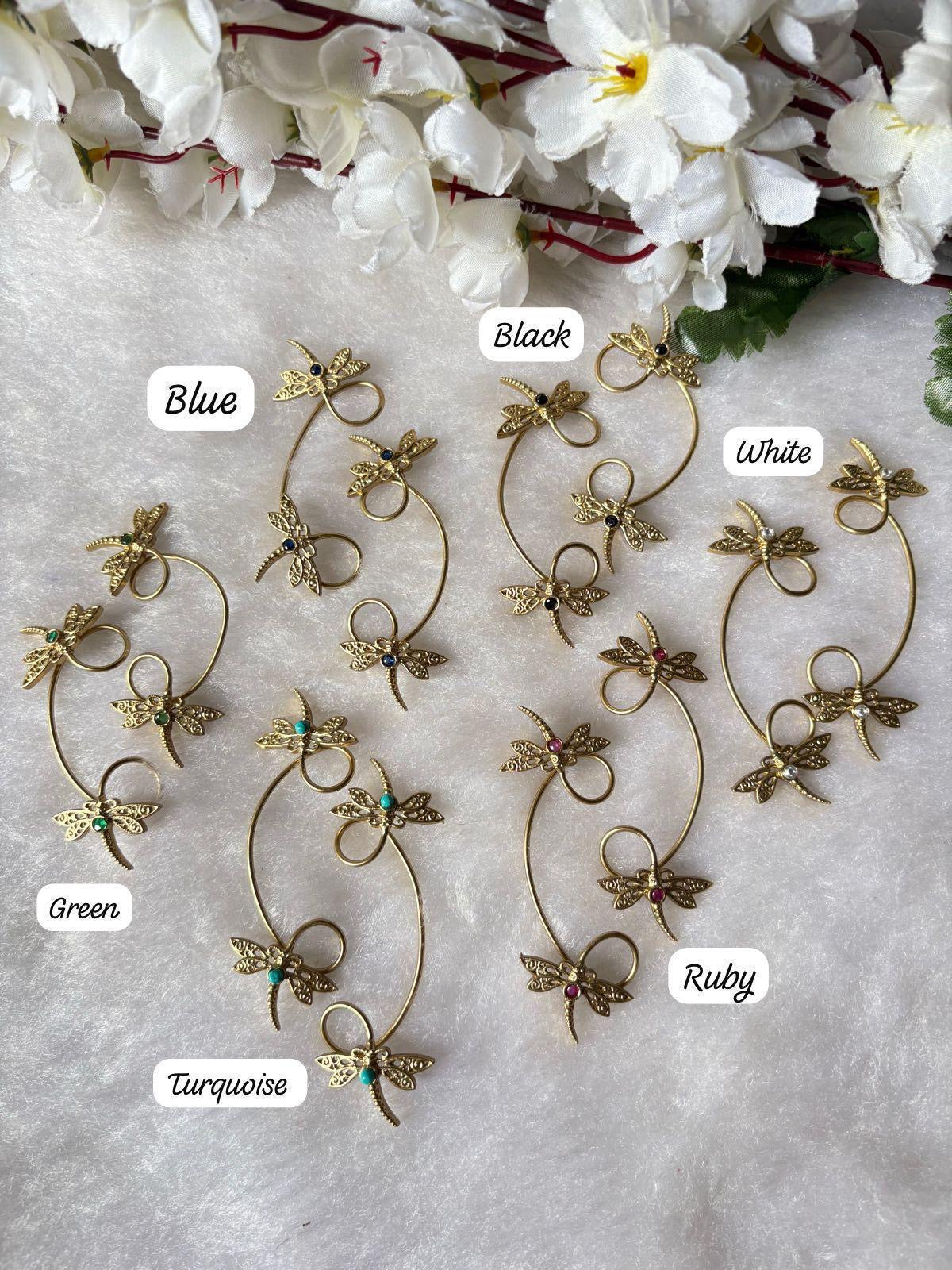 Golden Dragonfly Ear Cuffs