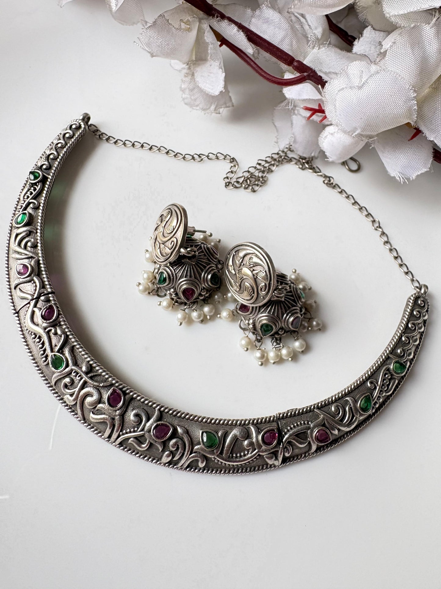 Rajwadi Silver Look Necklace Set