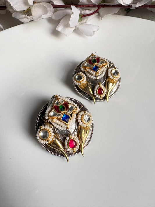 Rajwadi Kundan Statement Studs
