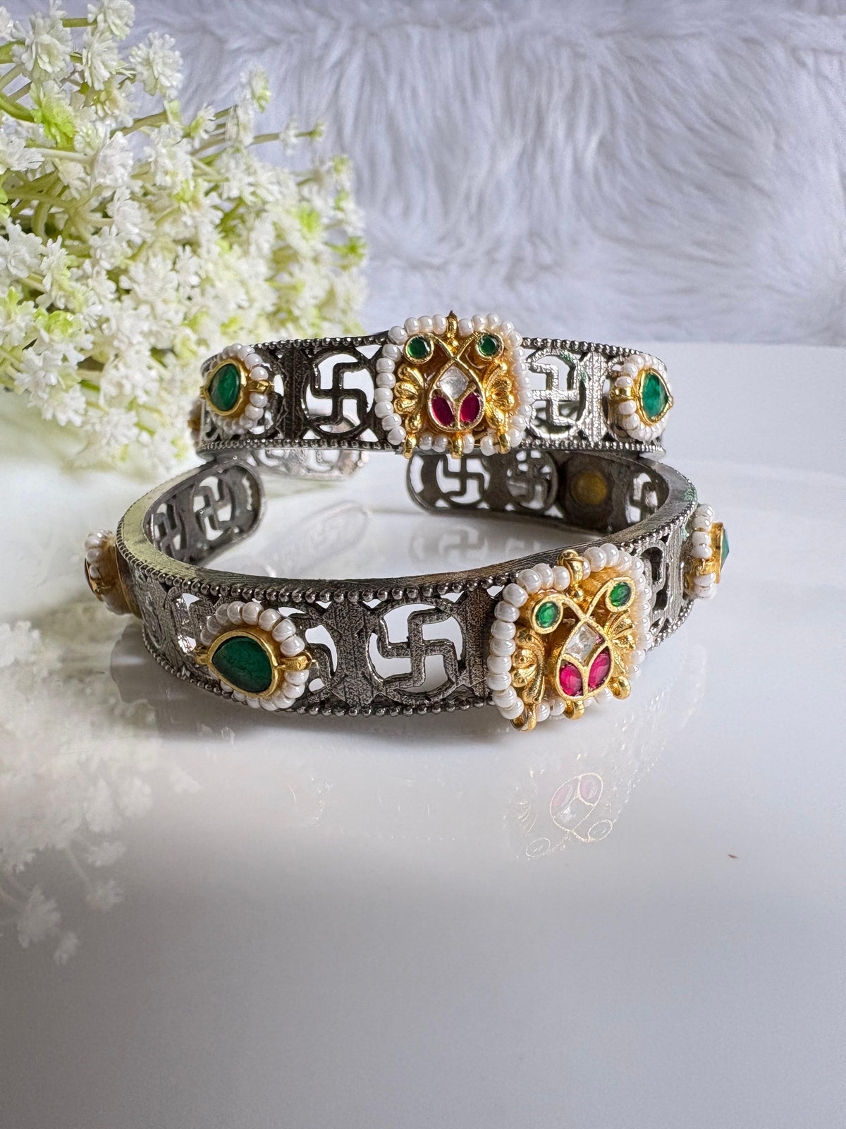 KUNDAN FUSION OXIDISED KADA