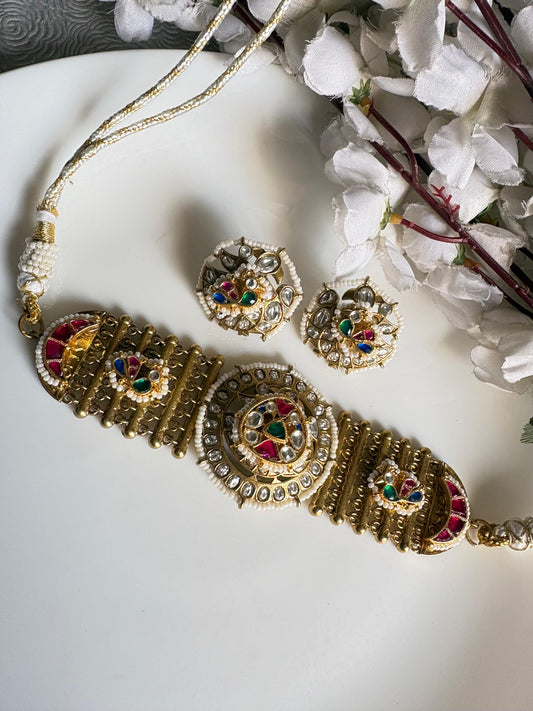 Antique Gold Plated Kundan Bridal Choker
