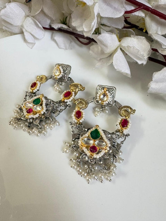 Antique Finish Navratna Pearl Danglers