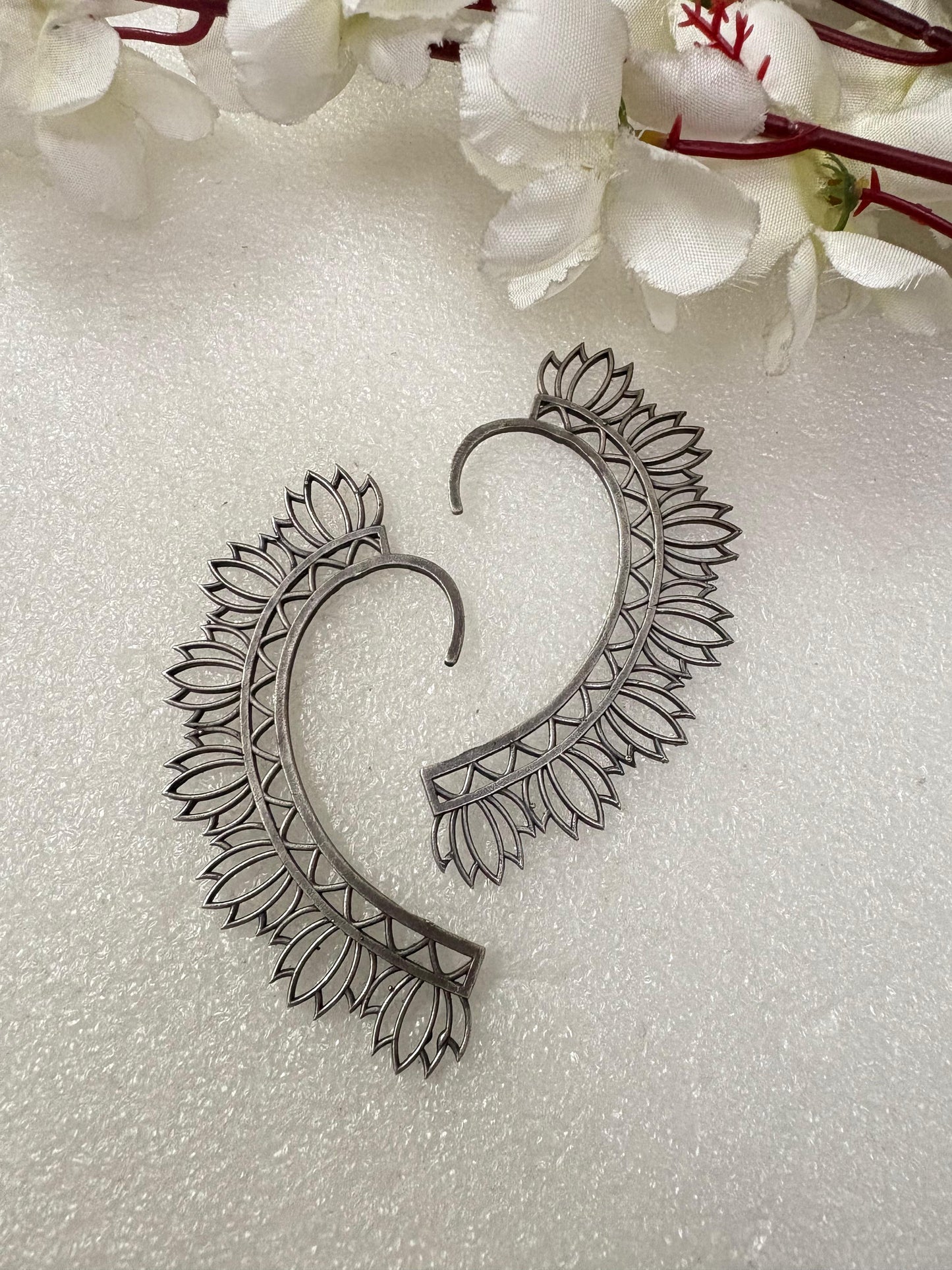 Leaf Design Silver Oxidised Statement Earrings