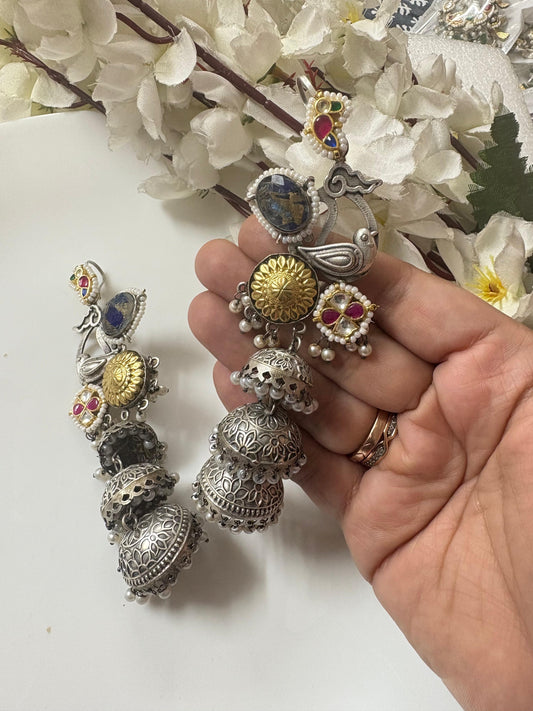 Heritage Peacock Oxidised Jhumkas