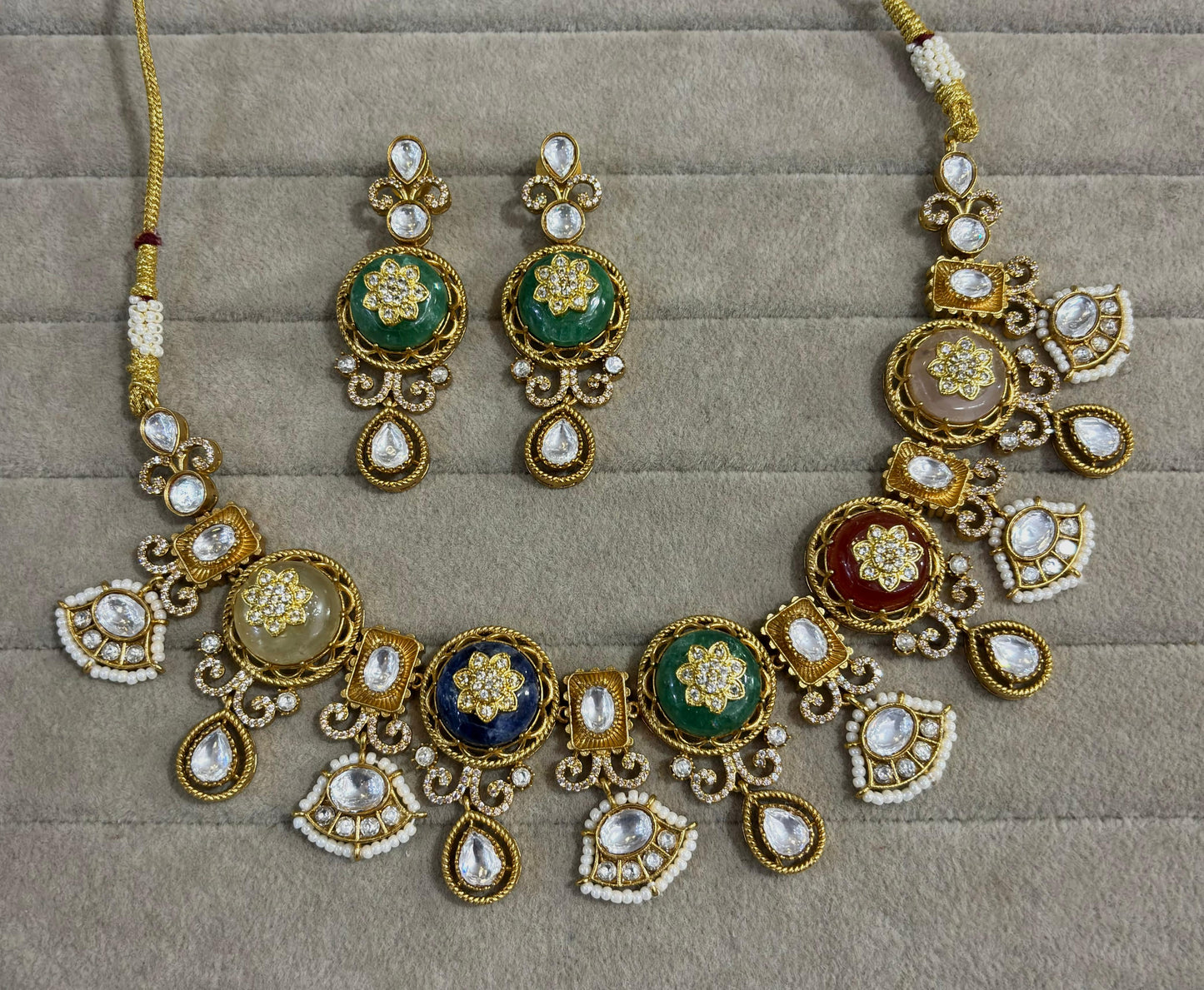 Regal Polki Kundan Necklace with Earrings