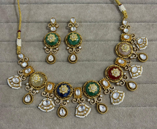 Regal Polki Kundan Necklace with Earrings