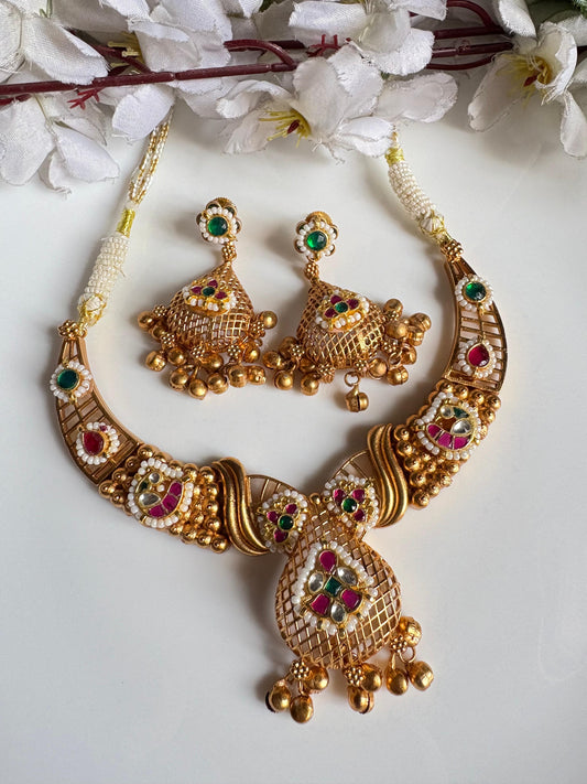 Heritage Navratna Long Necklace with Jhumkas