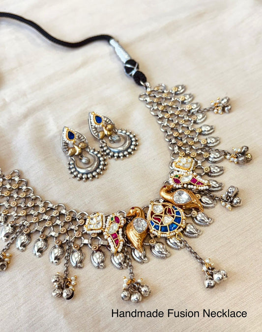 Peacock Motif Handmade Fusion Necklace Set