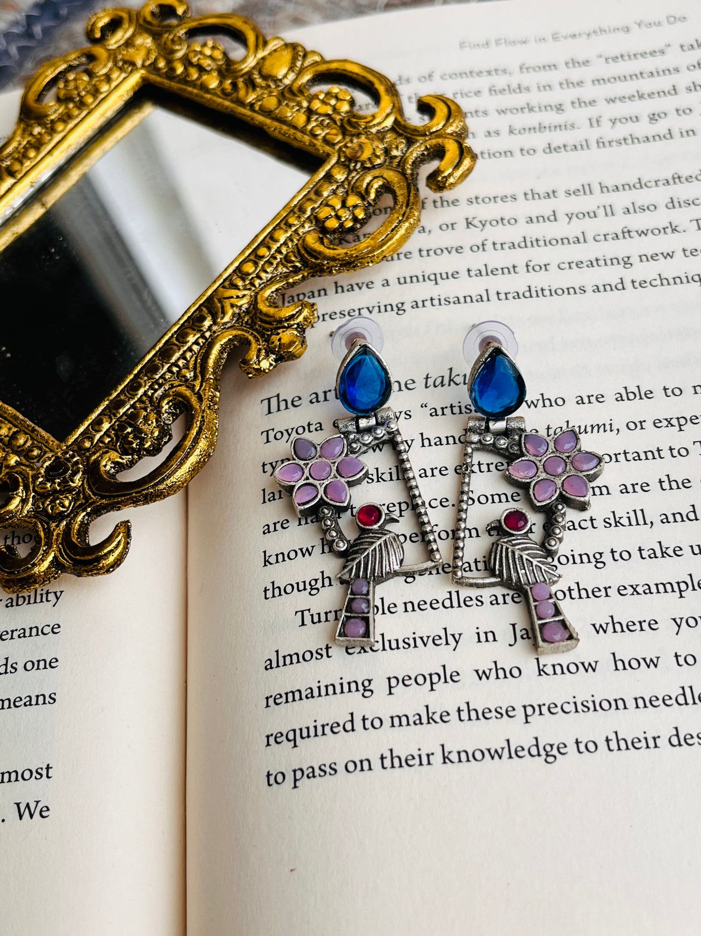 Silver Plated Floral Studded And Beaded Earrings