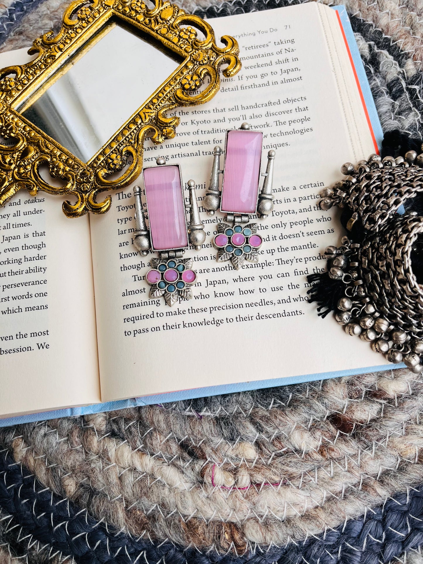 Silver Plated Floral Studded And Beaded Earrings