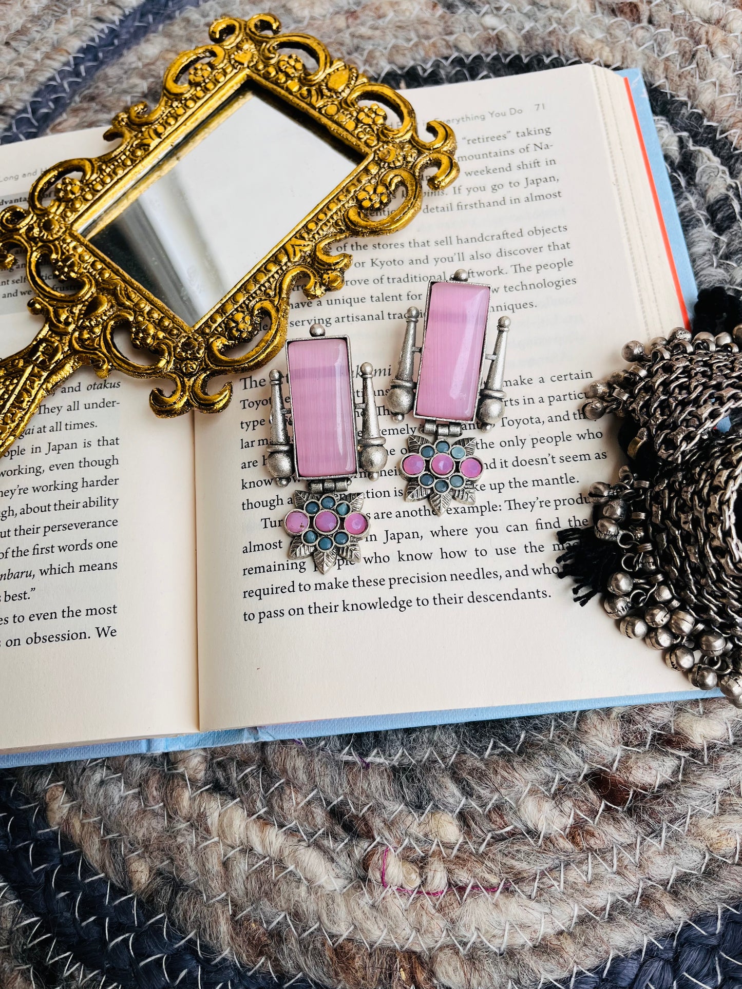 Silver Plated Floral Studded And Beaded Earrings