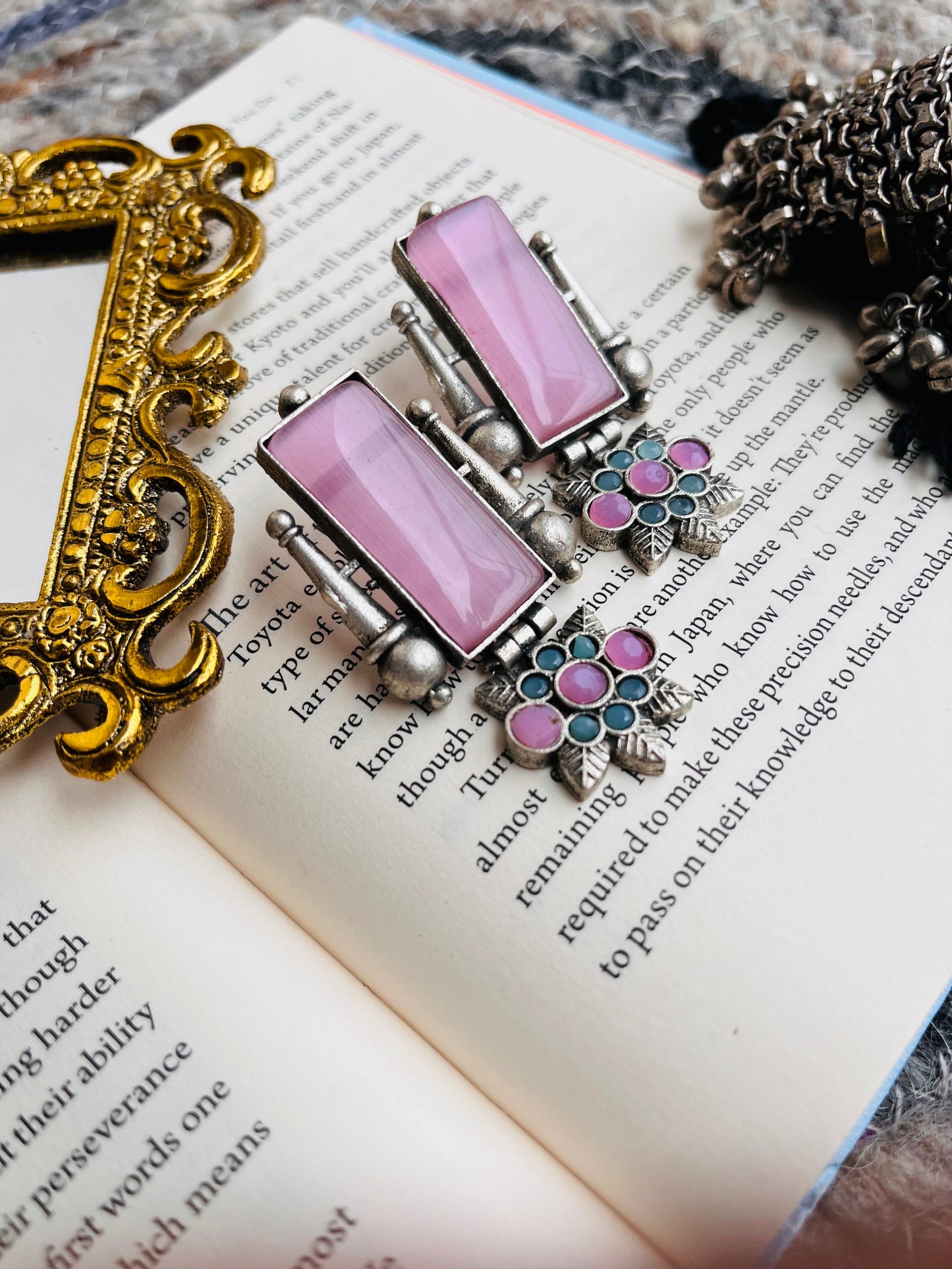 Silver Plated Floral Studded And Beaded Earrings