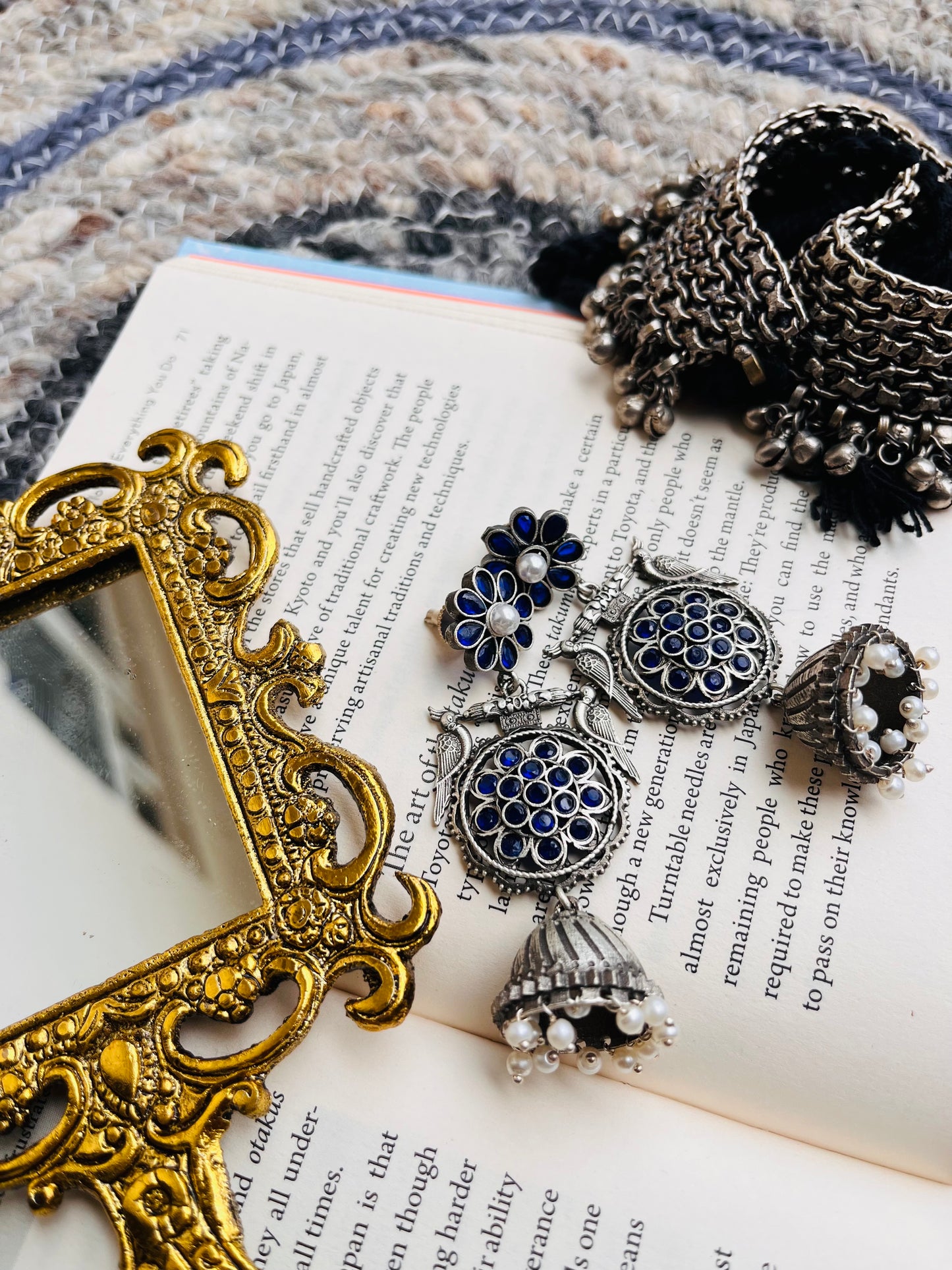 Silver Plated Floral Studded And Beaded Earrings