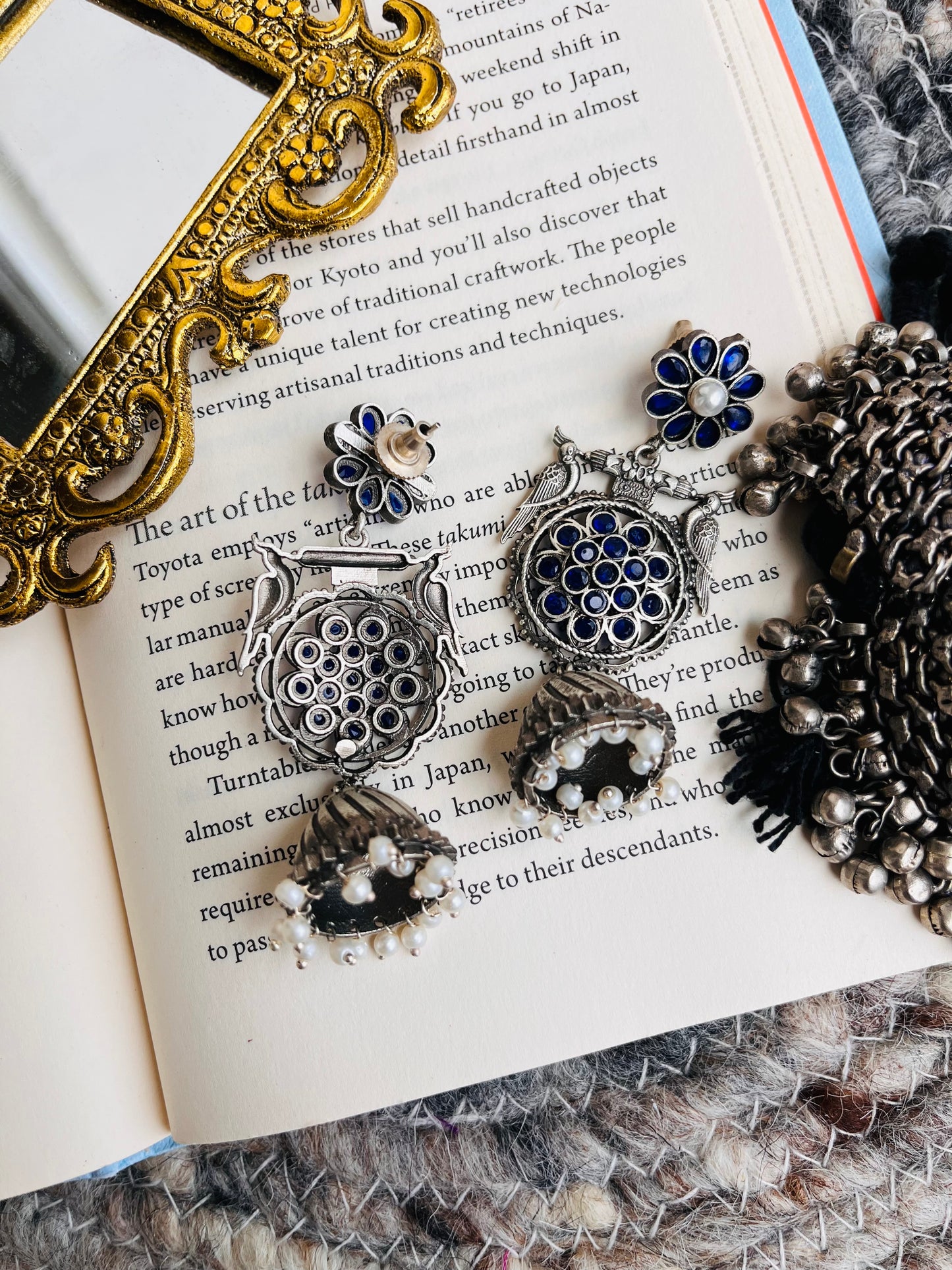Silver Plated Floral Studded And Beaded Earrings