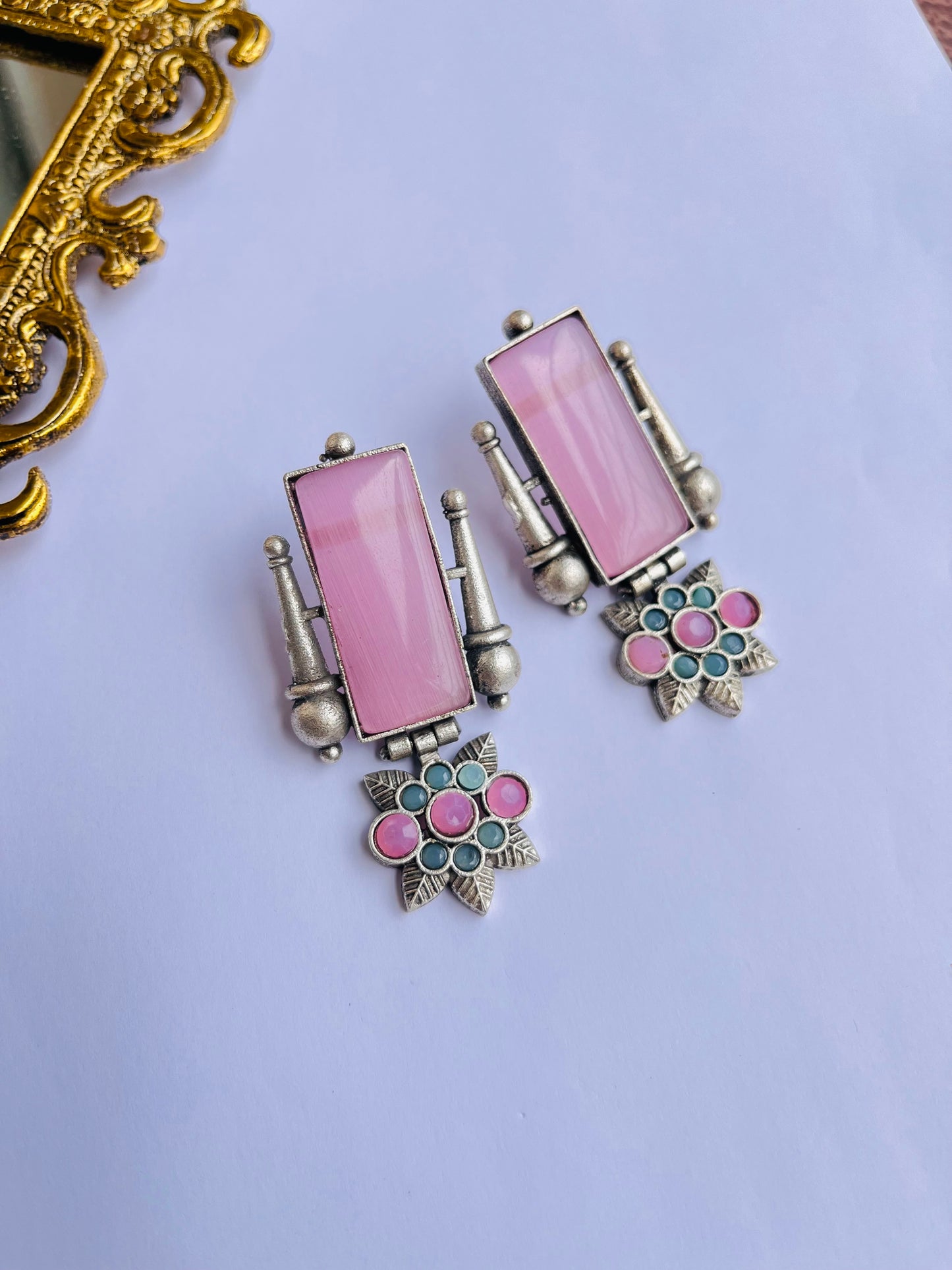 Silver Plated Floral Studded And Beaded Earrings