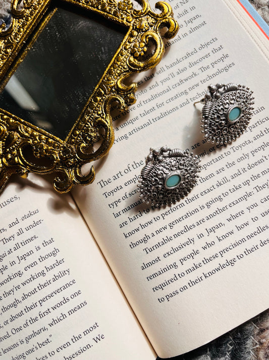 Oxidised Silver Stud Earrings 🦚🌸