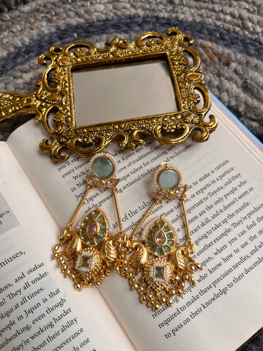Sitara Charm: Kundan Dangler Earrings💙🌸💖