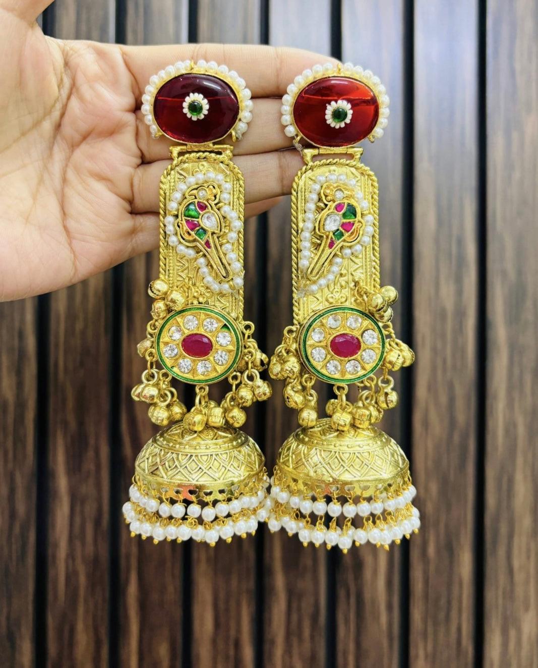 Traditional Pachi Kundan Chandbali Earrings