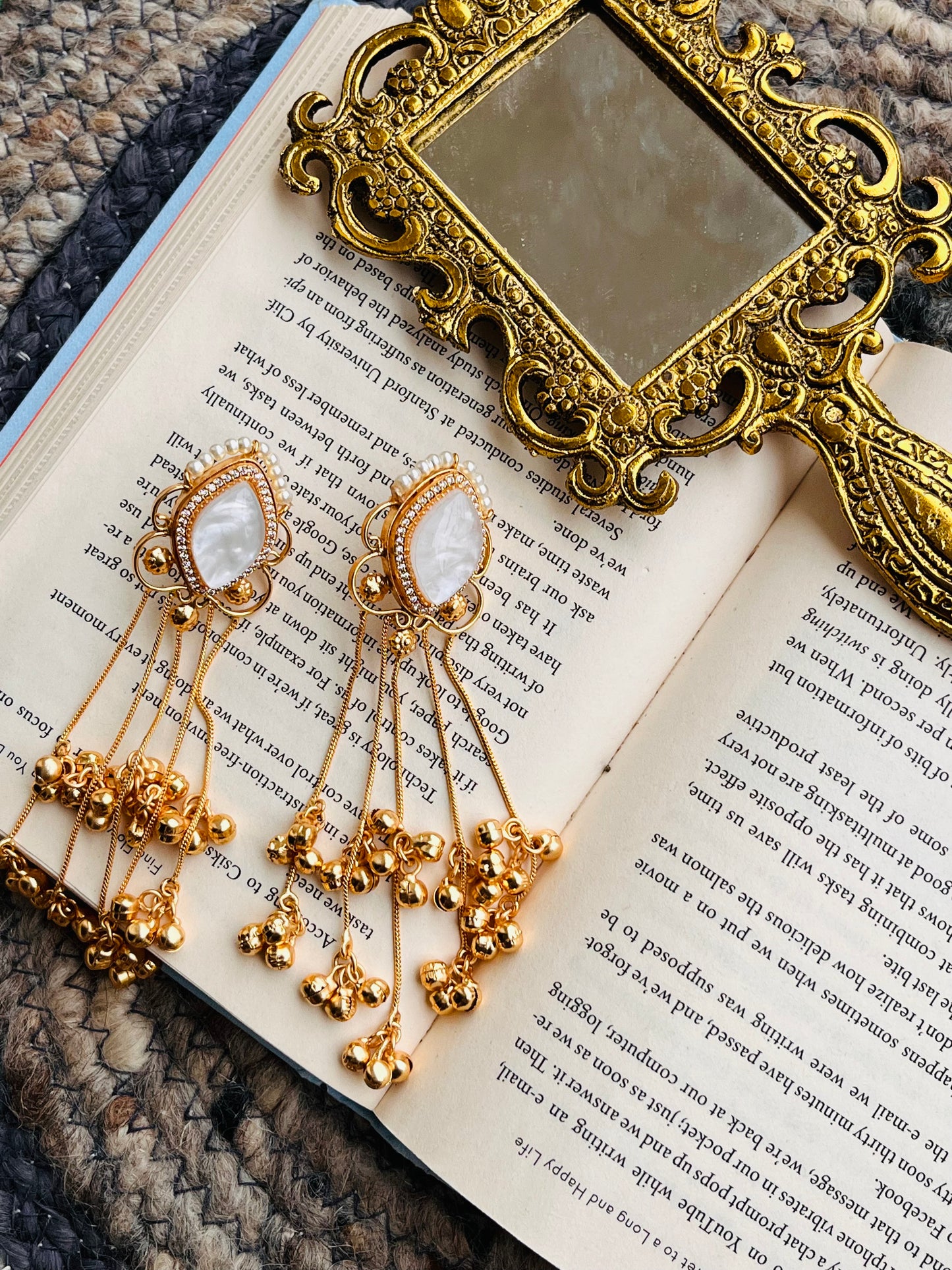 White Stone Gold-Plated Tassel Earrings🦋🦋🦋