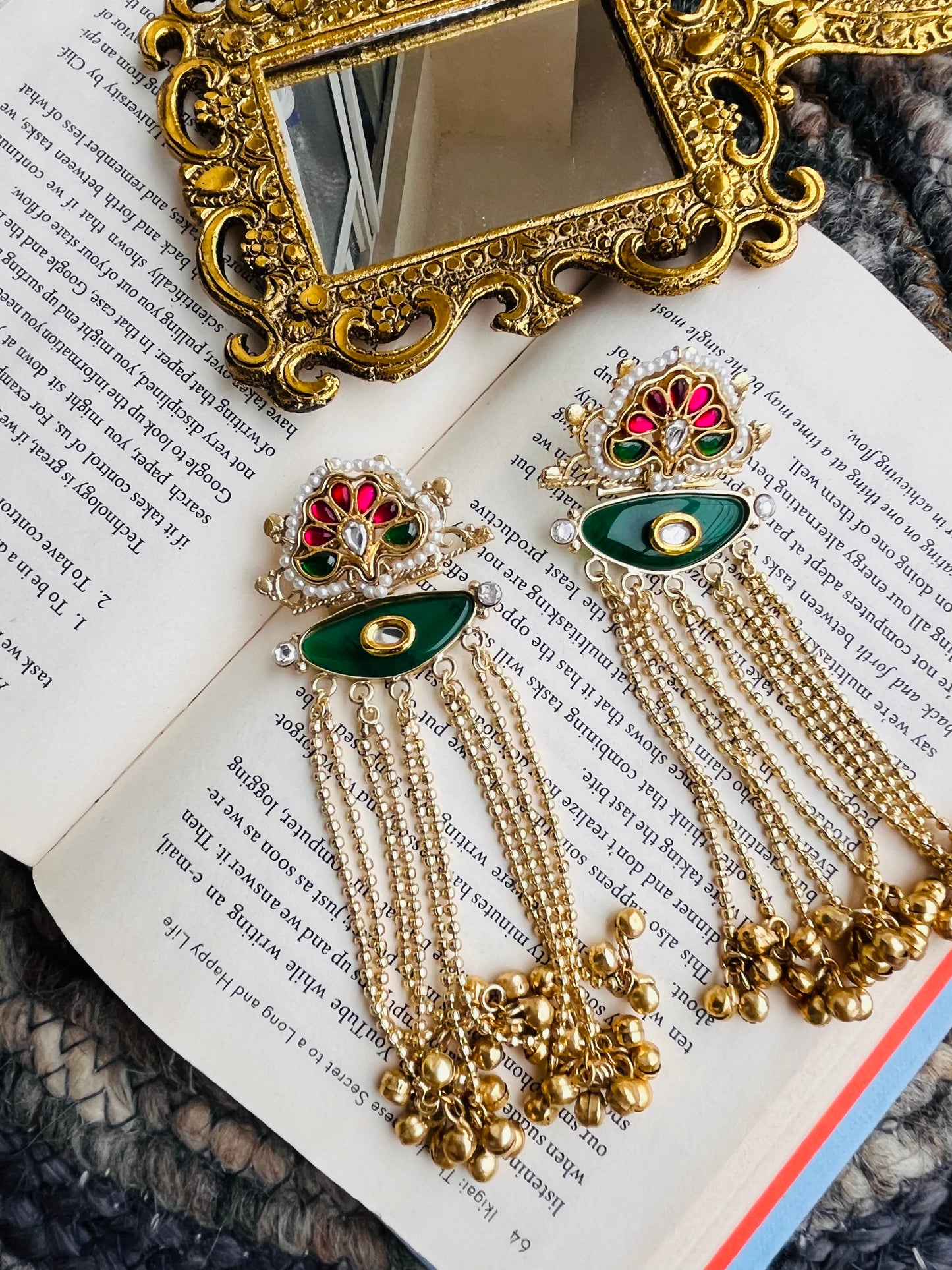 Green Enamel & Kundan Tassel Earrings🦋🦋