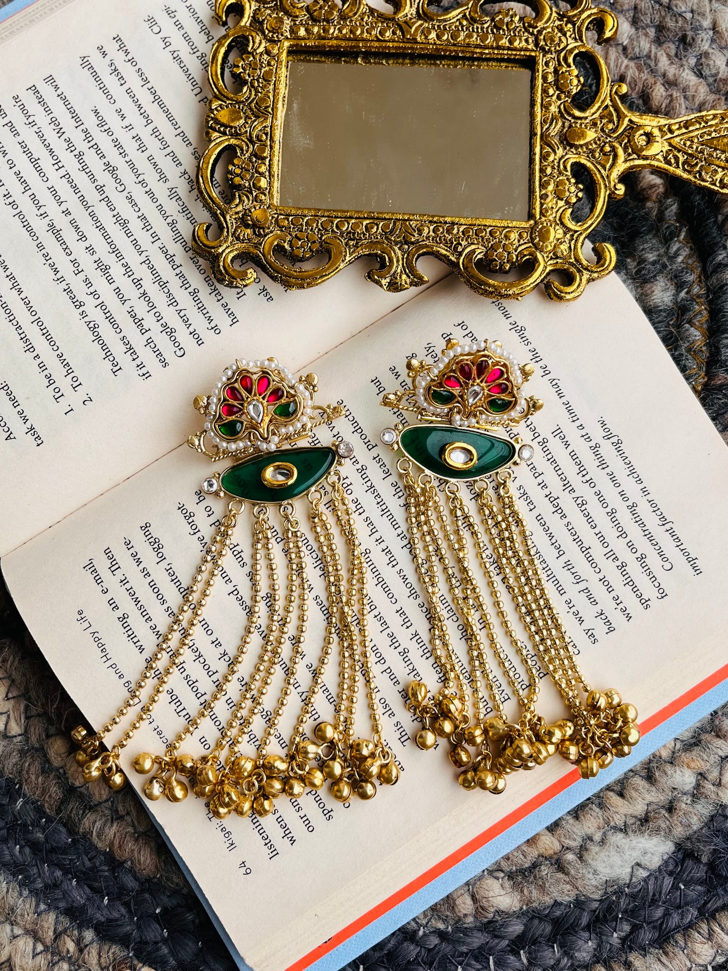 Green Enamel & Kundan Tassel Earrings🦋🦋