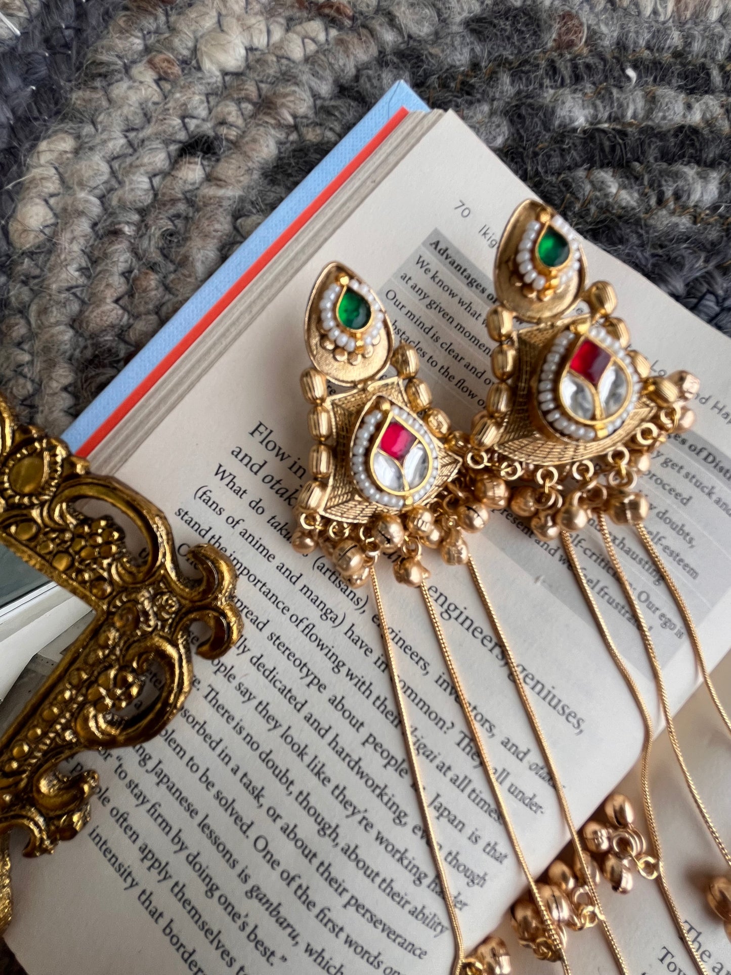 Handcrafted Kundan Earrings with Long Chains