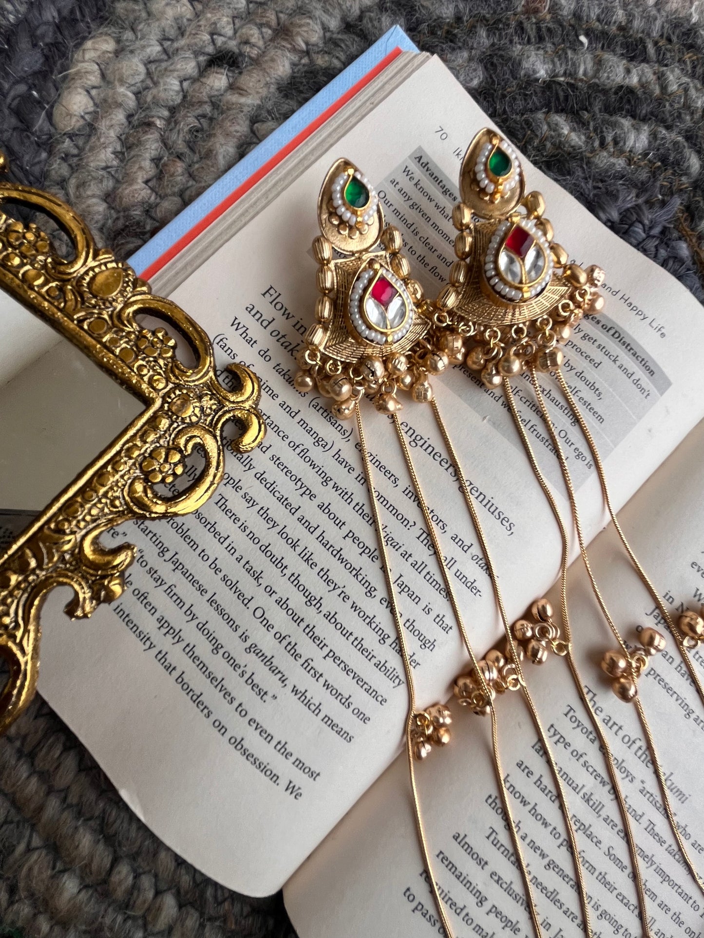 Handcrafted Kundan Earrings with Long Chains