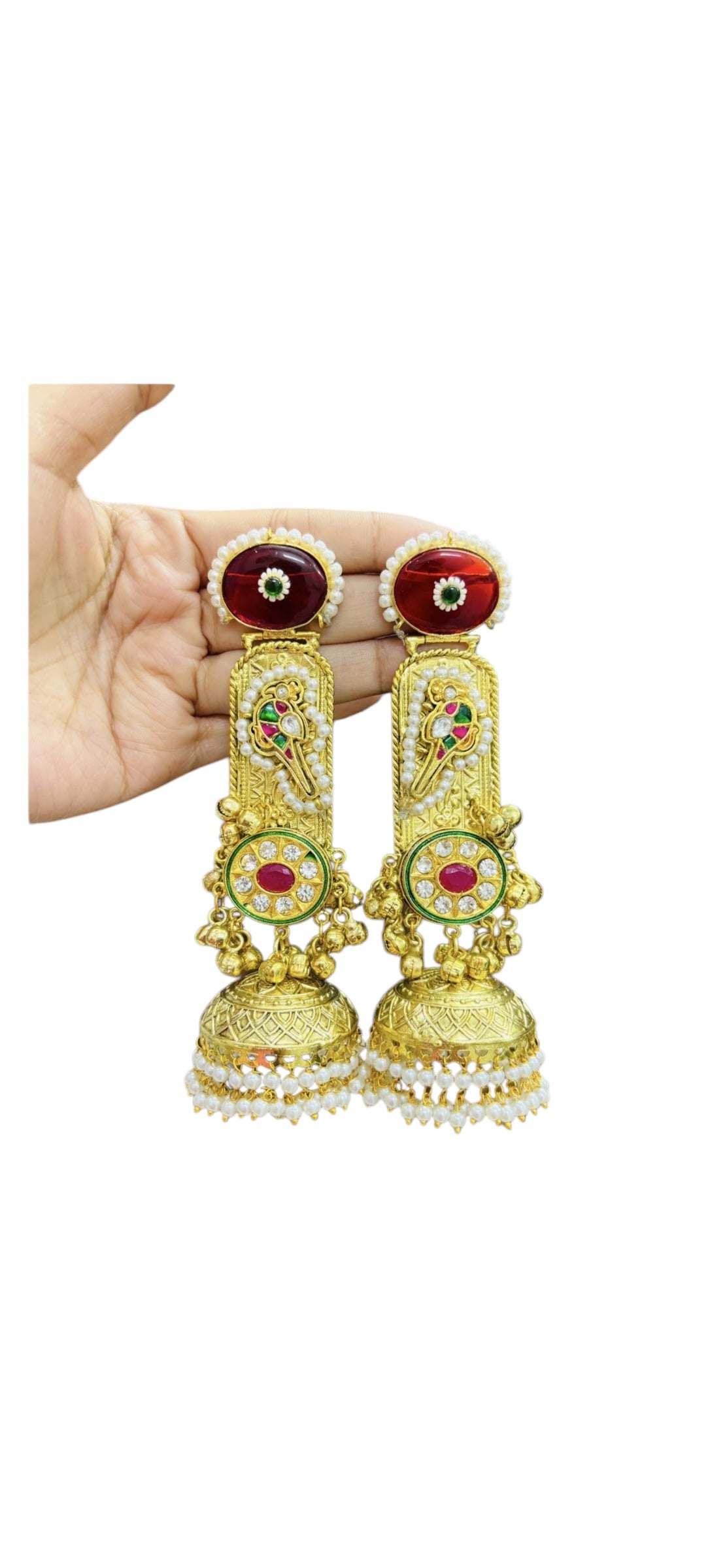 Traditional Pachi Kundan Chandbali Earrings