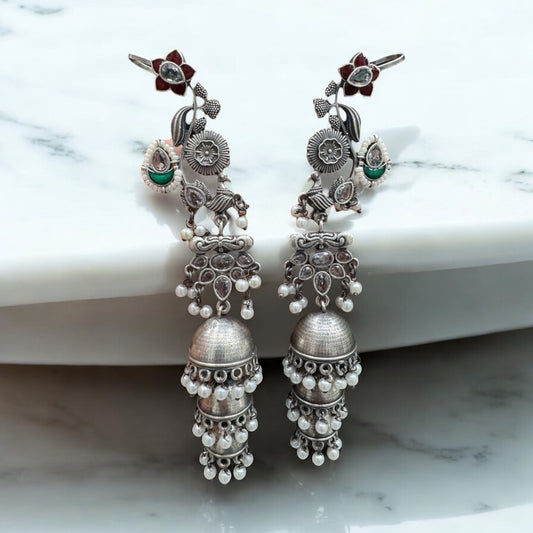 Nayika Oxidised Pearl Jhumka🌙🌸