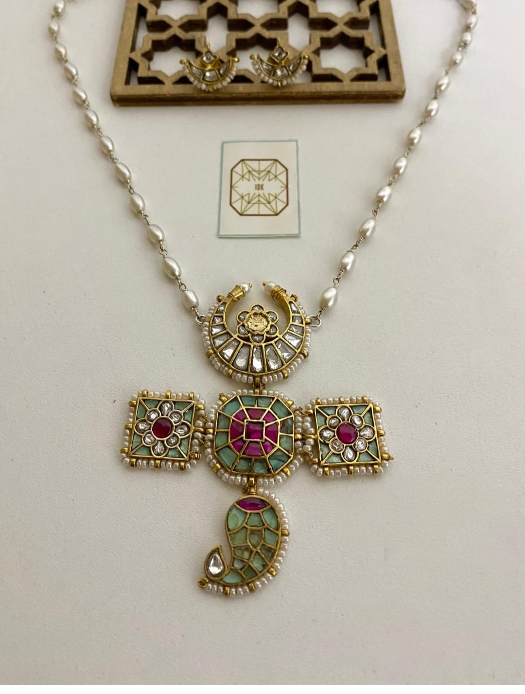 Handcrafted Kundan & Enamel Pearl Necklace Set