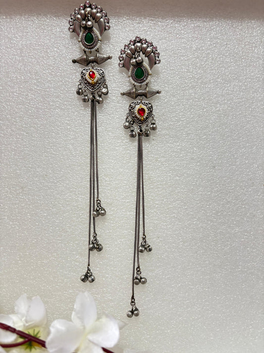 Peacock Inspired Oxidised Long Drop Earrings🦋🦋