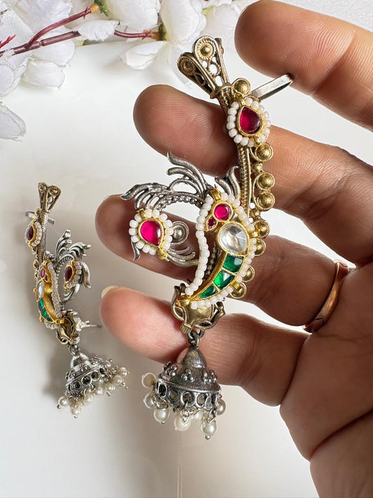 🌸 Handcrafted Pachi Kundan Statement Earrings