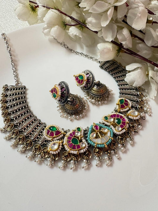Regal Charm Pachi Kundan Dualtone Necklace Set