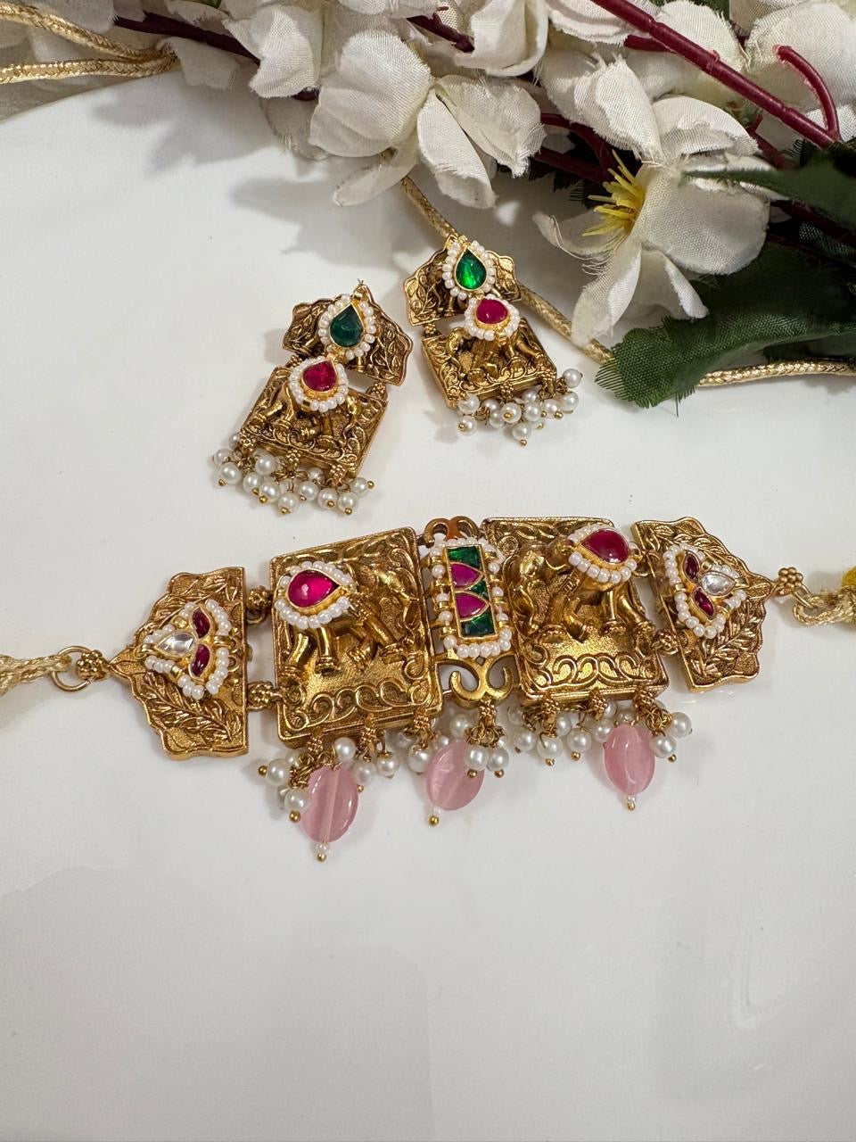 Ethnic Charm Gold Tone Necklace Set
