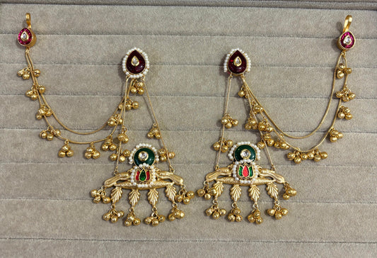 Heritage Gold Passa Earrings with Meenakari Work