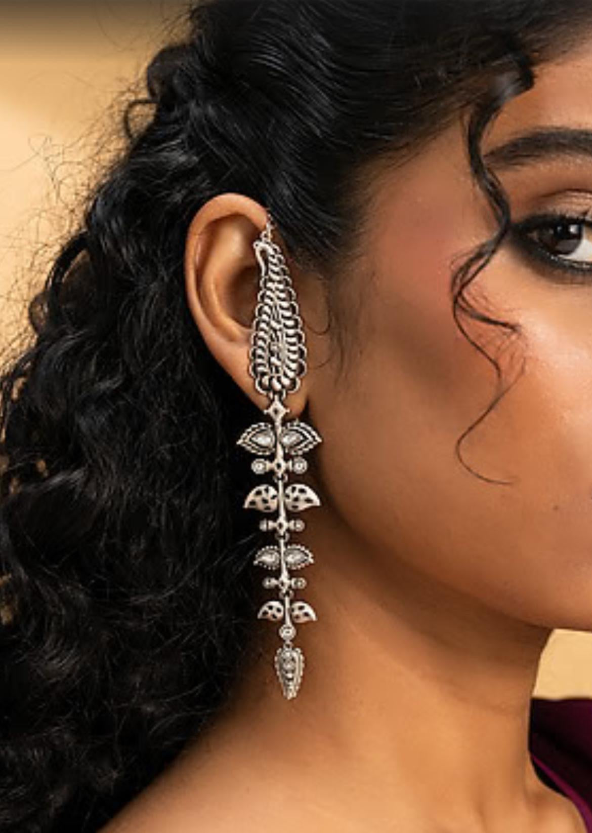 Boho Chic Oxidised Long Earrings with Colorful Stones