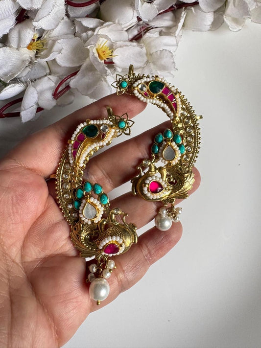 👑 Royal Peacock Pachi Kundan Earcuffs