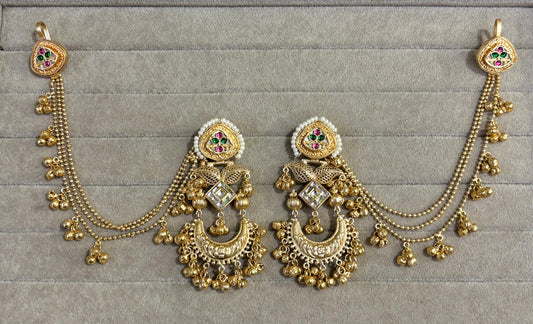 Royal Kundan Jhumka with Ear Chain