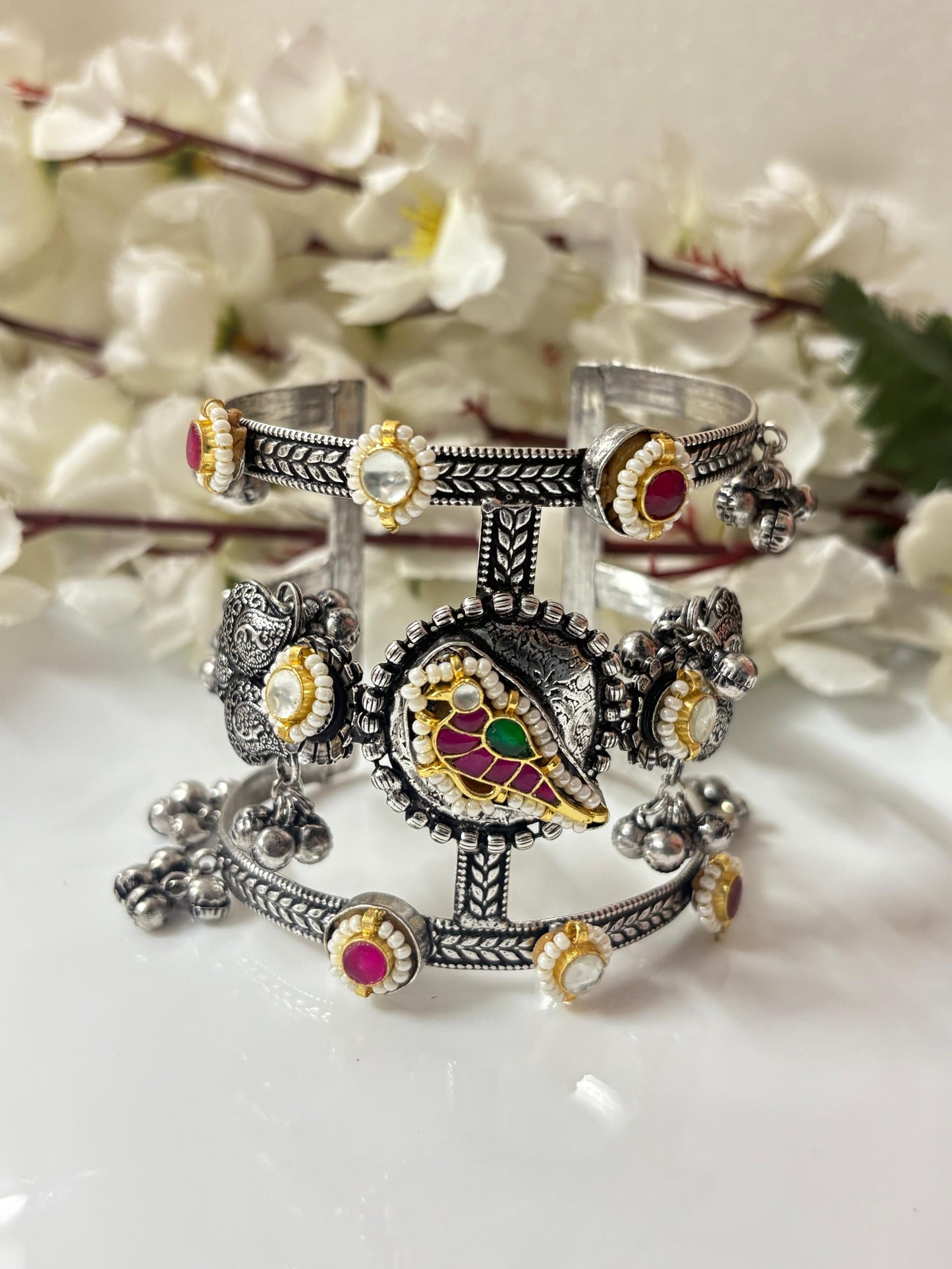 German Silver Kundan Fusion Handcuff