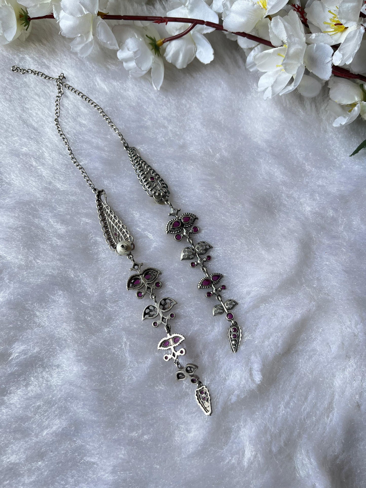 Boho Chic Oxidised Long Earrings with Colorful Stones